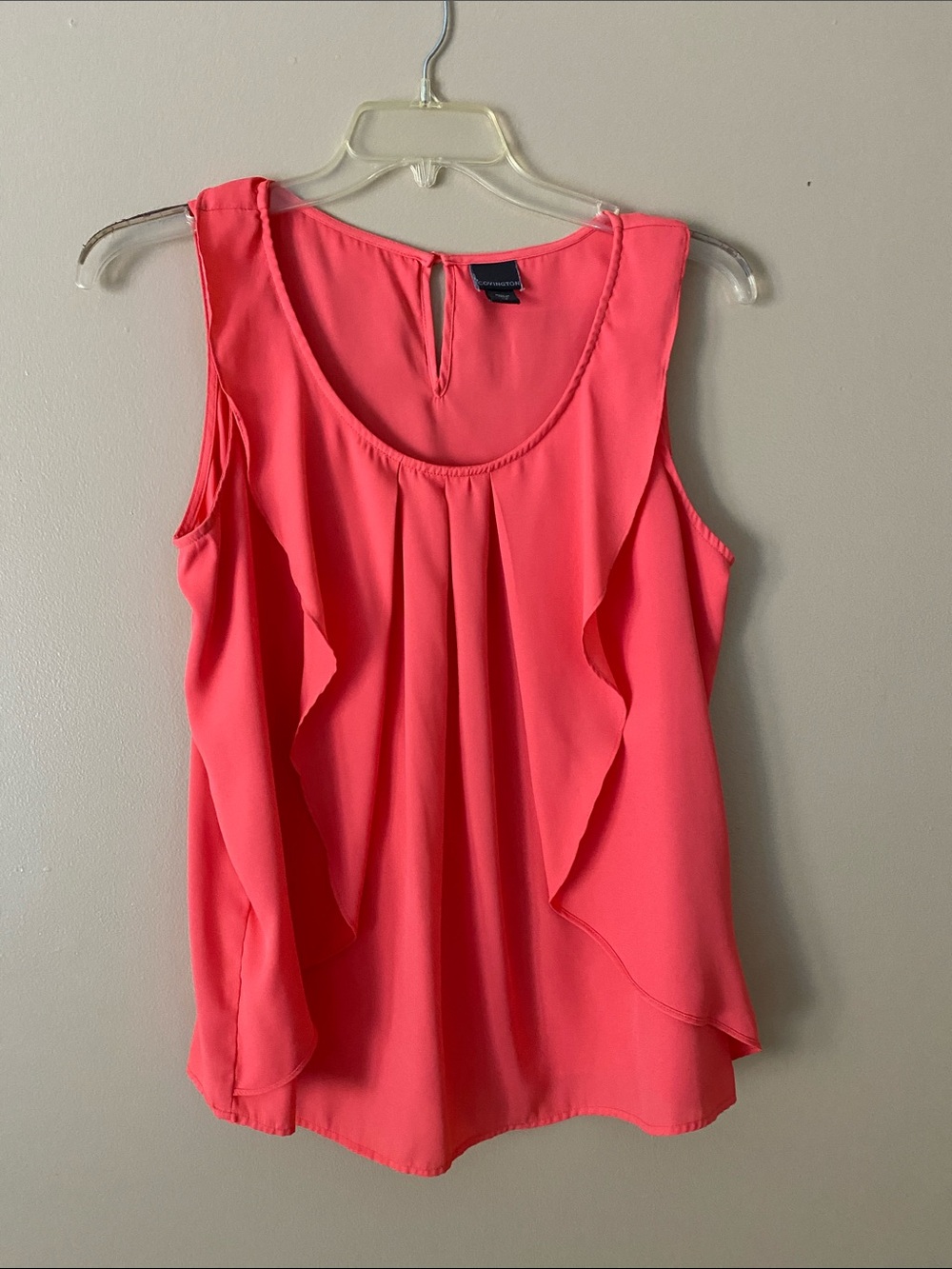 Covington Bright Coral Ruffle Front Sleeveless Camisole